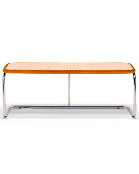 Banc cannage bois brun et métal chromé Banc cannage bois brun et métal chromé