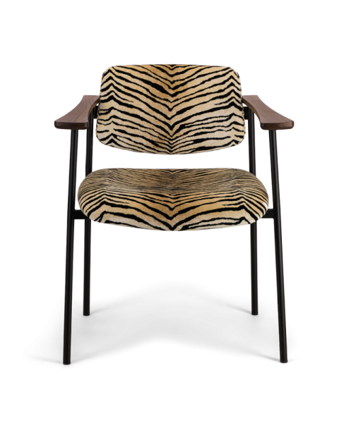 Chaise Pio bois brun velours tigre Chaise Pio bois brun velours tigre