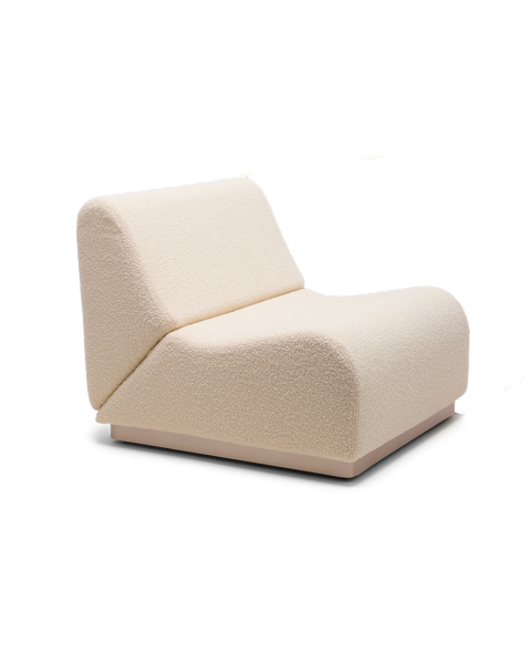Chauffeuse blanc crème laine bouclette socle acier modulable