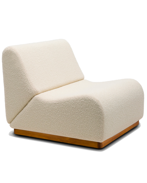 Chauffeuse blanc crème laine bouclette socle bois modulable
