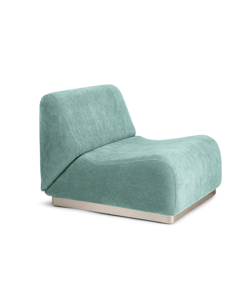 Chauffeuse bleu clair velours côtelé socle acier modulable