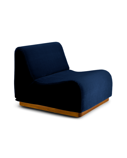 Chauffeuse bleu nuit velours socle bois modulable