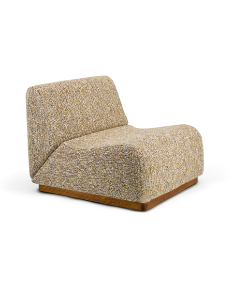Chauffeuse effet tweed marron et vert socle bois modulable