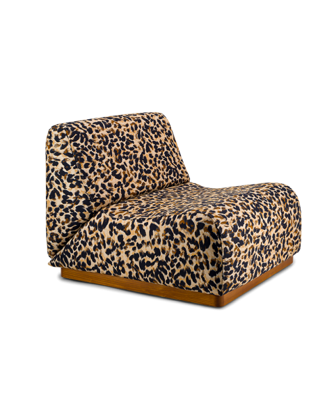 Leopard cotton jacquard armchair with adjustable wooden base