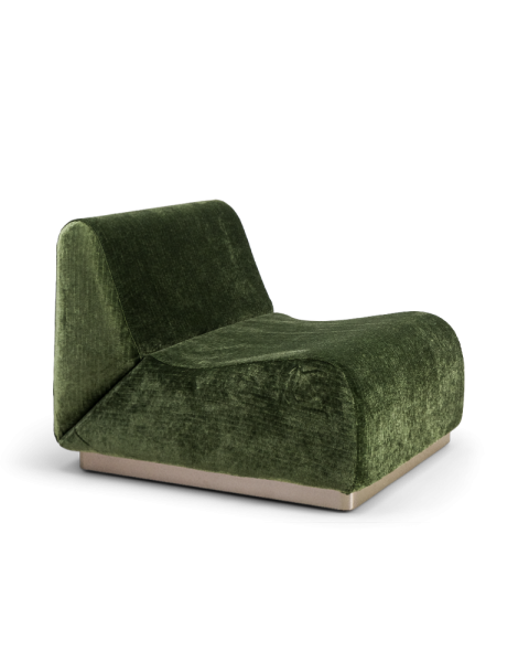 Chauffeuse modulable Rotondo velours vert olive brillant - socle acier