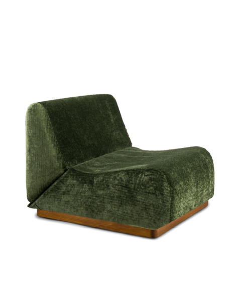 Chauffeuse modulable Rotondo velours vert olive brillant - socle bois Chauffeuse modulable Rotondo velours vert olive brillant - socle bois