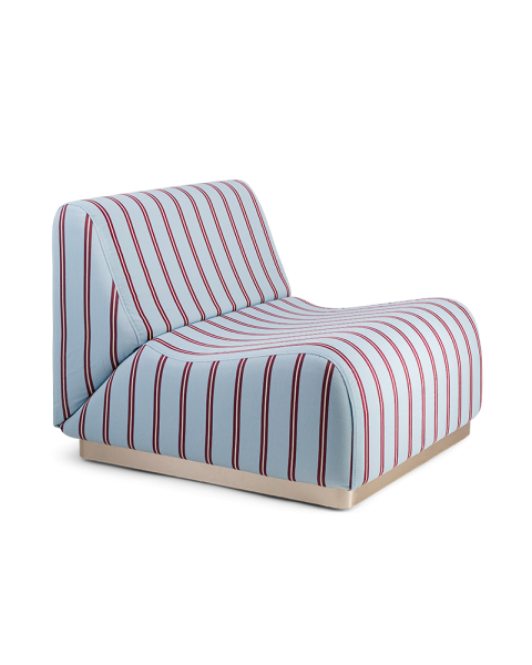 Chauffeuse rayée bleu et bordeaux tissu coton socle acier modulable Chauffeuse rayée bleu et bordeaux tissu coton socle acier modulable