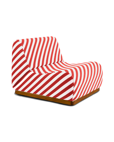 Chauffeuse rayures brique tissu jacquard socle bois modulable