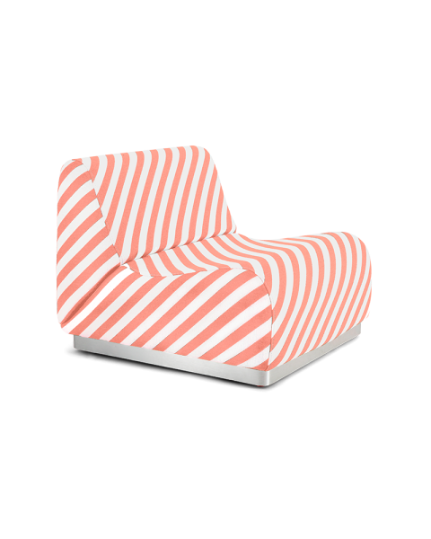Chauffeuse rayures rose tissu jacquard socle acier modulable