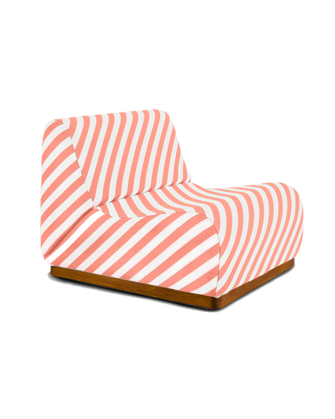 Chauffeuse rayures rose tissu jacquard socle bois modulable