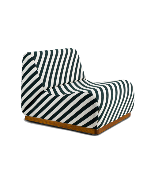 Chauffeuse rayures vert foncé tissu jacquard socle bois modulable Chauffeuse rayures vert foncé tissu jacquard socle bois modulable