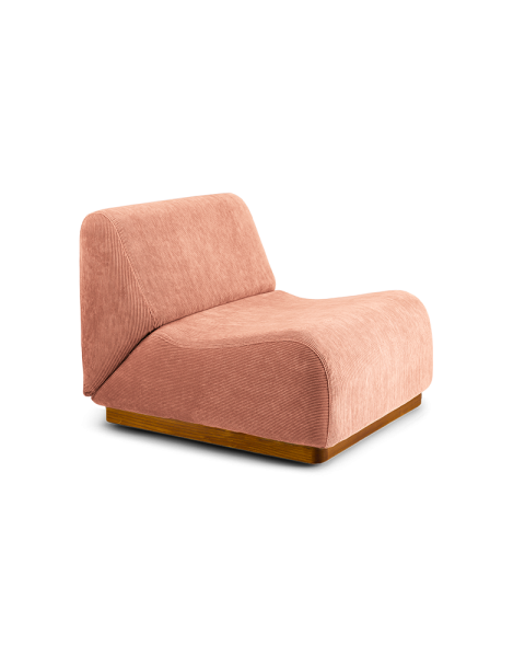 Chauffeuse rose pâle velours côtelé socle bois modulable