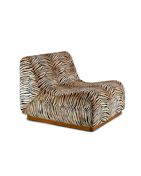 Tiger velvet armchair with a modular wooden base