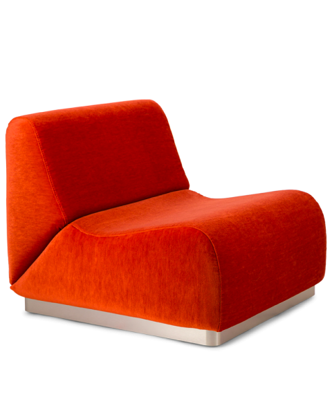 Chauffeuse vermillon velours de mohair socle acier modulable Chauffeuse vermillon velours de mohair socle acier modulable