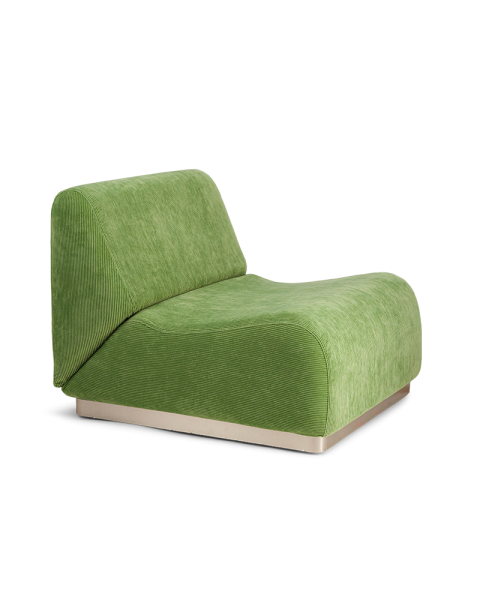 Chauffeuse vert amande velours côtelé socle acier modulable Chauffeuse vert amande velours côtelé socle acier modulable