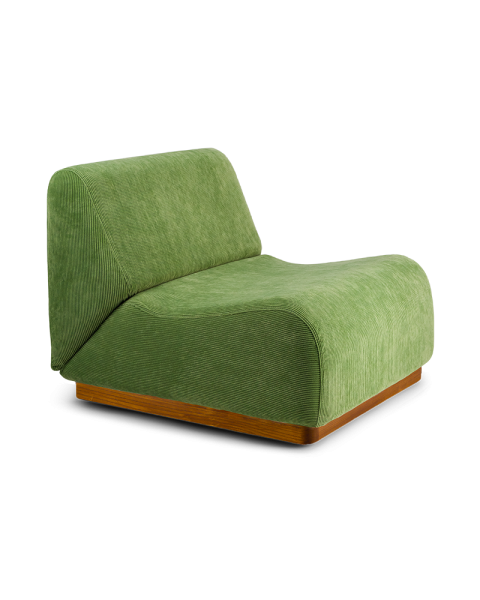 Chauffeuse vert amande velours côtelé socle bois modulable Chauffeuse vert amande velours côtelé socle bois modulable