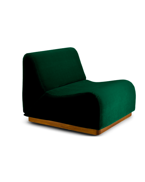 Chauffeuse vert sapin velours socle bois modulable Chauffeuse vert sapin velours socle bois modulable