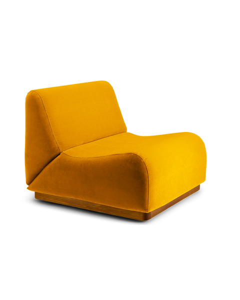 Chauffeuse modulable Rotondo velours moutarde - socle bois Chauffeuse modulable Rotondo velours moutarde - socle bois