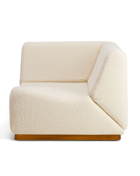 Module d'angle blanc crème laine bouclette socle bois Module d'angle blanc crème laine bouclette socle bois