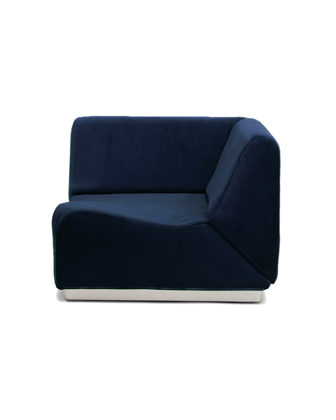 Module d'angle bleu nuit velours socle acier Module d'angle bleu nuit velours socle acier