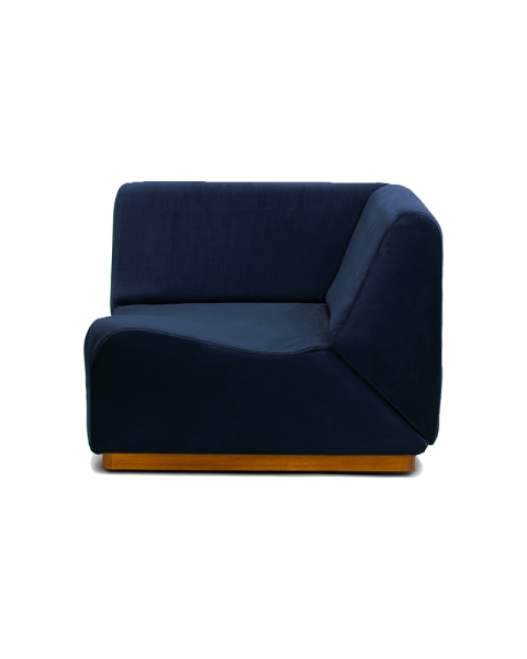 Module d'angle bleu nuit velours socle bois Module d'angle bleu nuit velours socle bois