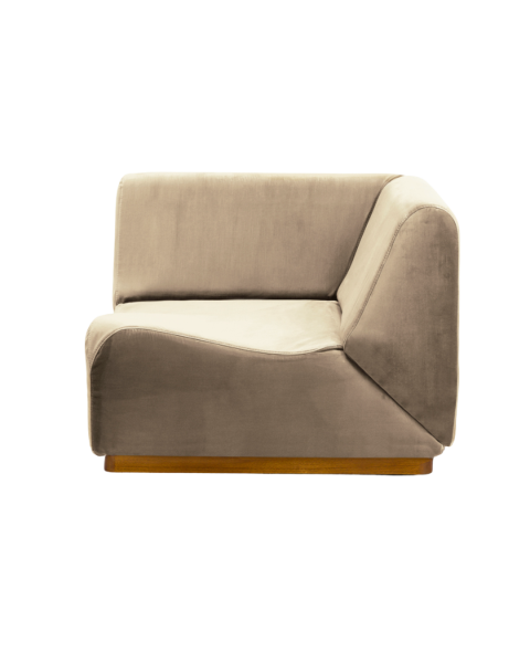 Module d'angle camel velours socle bois Module d'angle camel velours socle bois