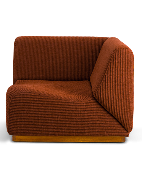 Module d'angle marron chenille côtelée socle bois Module d'angle marron chenille côtelée socle bois