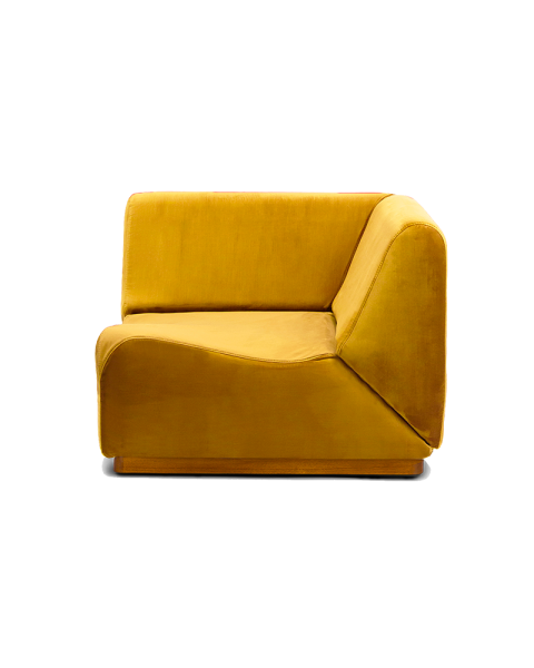 Module d'angle moutarde velours socle bois Module d'angle moutarde velours socle bois