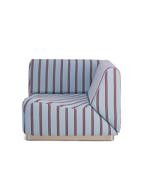 Module d'angle rayé bleu et bordeaux tissu coton socle acier Module d'angle rayé bleu et bordeaux tissu coton socle acier
