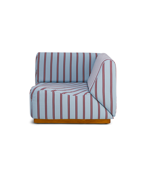 Module d'angle rayé bleu et bordeaux tissu coton socle bois Module d'angle rayé bleu et bordeaux tissu coton socle bois