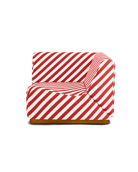 Module d'angle rayures brique tissu jacquard socle bois Module d'angle rayures brique tissu jacquard socle bois