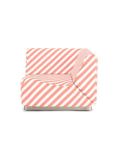 Module d'angle rayures rose tissu jacquard socle acier Module d'angle rayures rose tissu jacquard socle acier