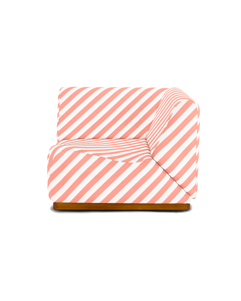 Module d'angle rayures rose tissu jacquard socle bois Module d'angle rayures rose tissu jacquard socle bois