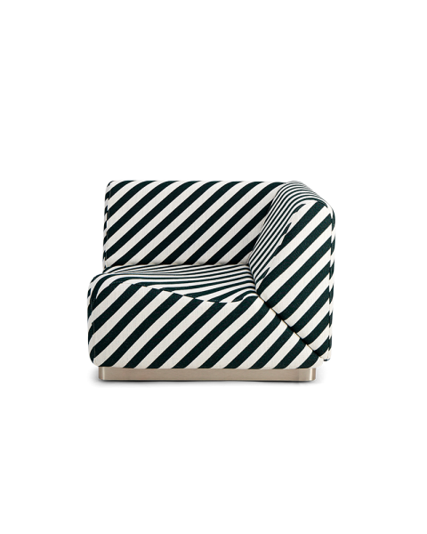 Module d'angle rayures vert foncé tissu jacquard socle acier Module d'angle rayures vert foncé tissu jacquard socle acier