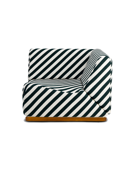 Module d'angle rayures vert foncé tissu jacquard socle bois Module d'angle rayures vert foncé tissu jacquard socle bois