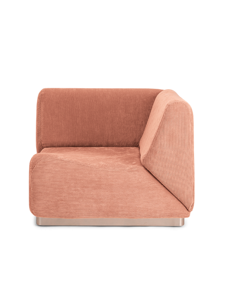 Module d'angle rose pâle velours côtelé socle acier Module d'angle rose pâle velours côtelé socle acier