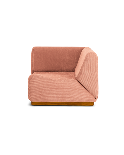 Module d'angle rose pâle velours côtelé socle bois Module d'angle rose pâle velours côtelé socle bois