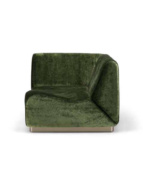 Module d'angle Rotondo velours vert olive brillant - socle acier