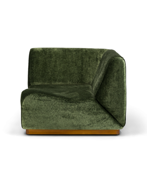 Module d'angle Rotondo velours vert olive brillant - socle bois Module d'angle Rotondo velours vert olive brillant - socle bois