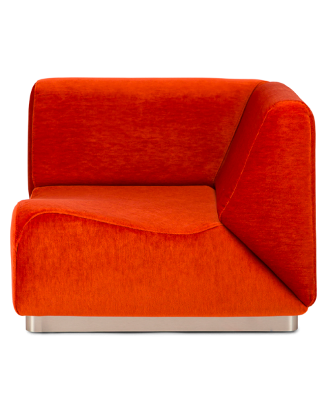 Module d'angle vermillon velours de mohair socle acier Module d'angle vermillon velours de mohair socle acier