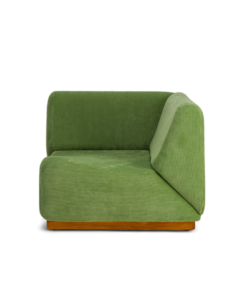 Module d'angle vert amande velours côtelé socle bois Module d'angle vert amande velours côtelé socle bois