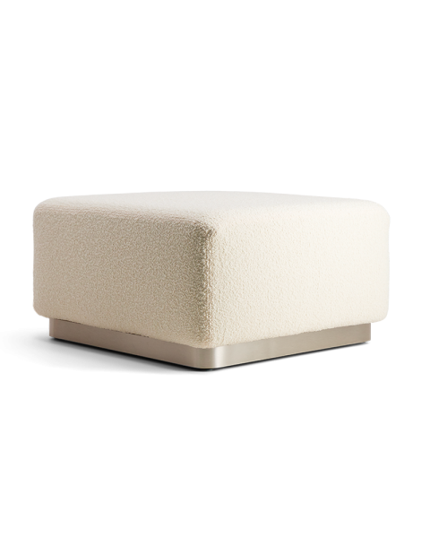 Cream white bouclé wool pouf with steel base Cream white bouclé wool pouf with steel base