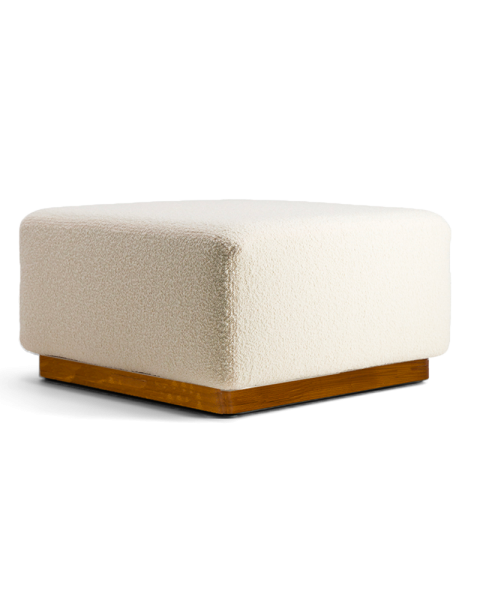 Pouf blanc crème laine bouclette socle bois Pouf blanc crème laine bouclette socle bois