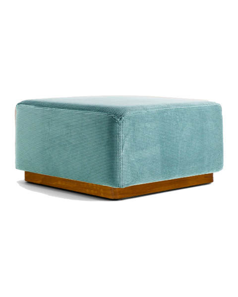 Pouf bleu clair velours côtelé socle bois Pouf bleu clair velours côtelé socle bois