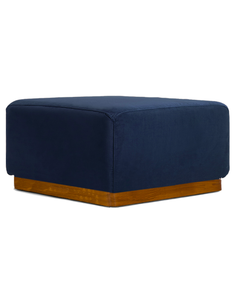 Pouf bleu nuit velours socle bois Pouf bleu nuit velours socle bois