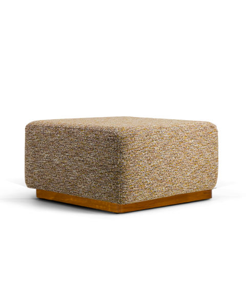 Brown and green tweed effect fabric pouf with wooden base Brown and green tweed effect fabric pouf with wooden base