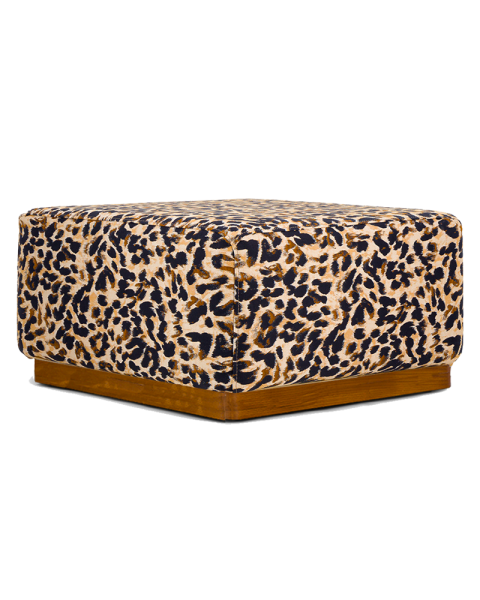 Pouf léopard coton jacquard socle bois Pouf léopard coton jacquard socle bois