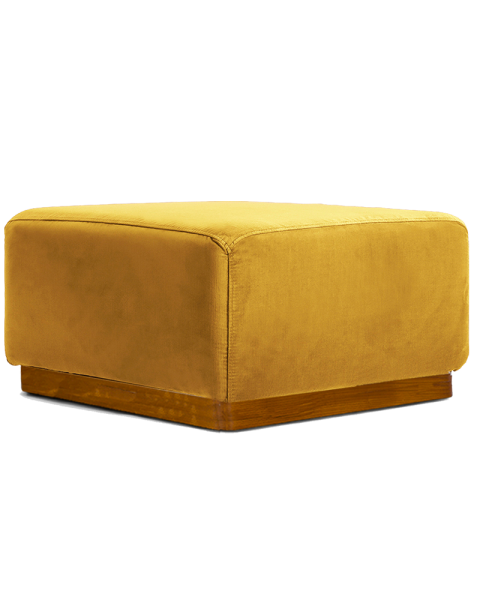 Pouf moutarde velours socle bois Pouf moutarde velours socle bois