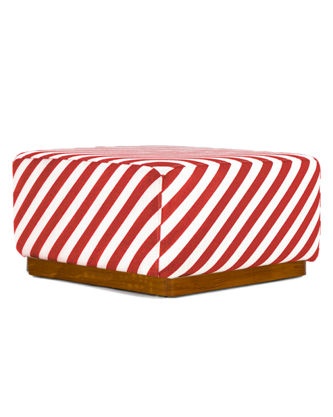 Pouf rayures brique tissu jacquard socle bois Pouf rayures brique tissu jacquard socle bois