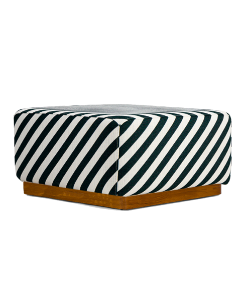 Pouf rayures vert foncé tissu jacquard socle bois Pouf rayures vert foncé tissu jacquard socle bois